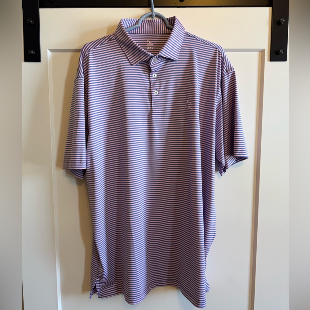 Rhoback Striped Polo - XXL - Dusk Blue/Lotus Pink